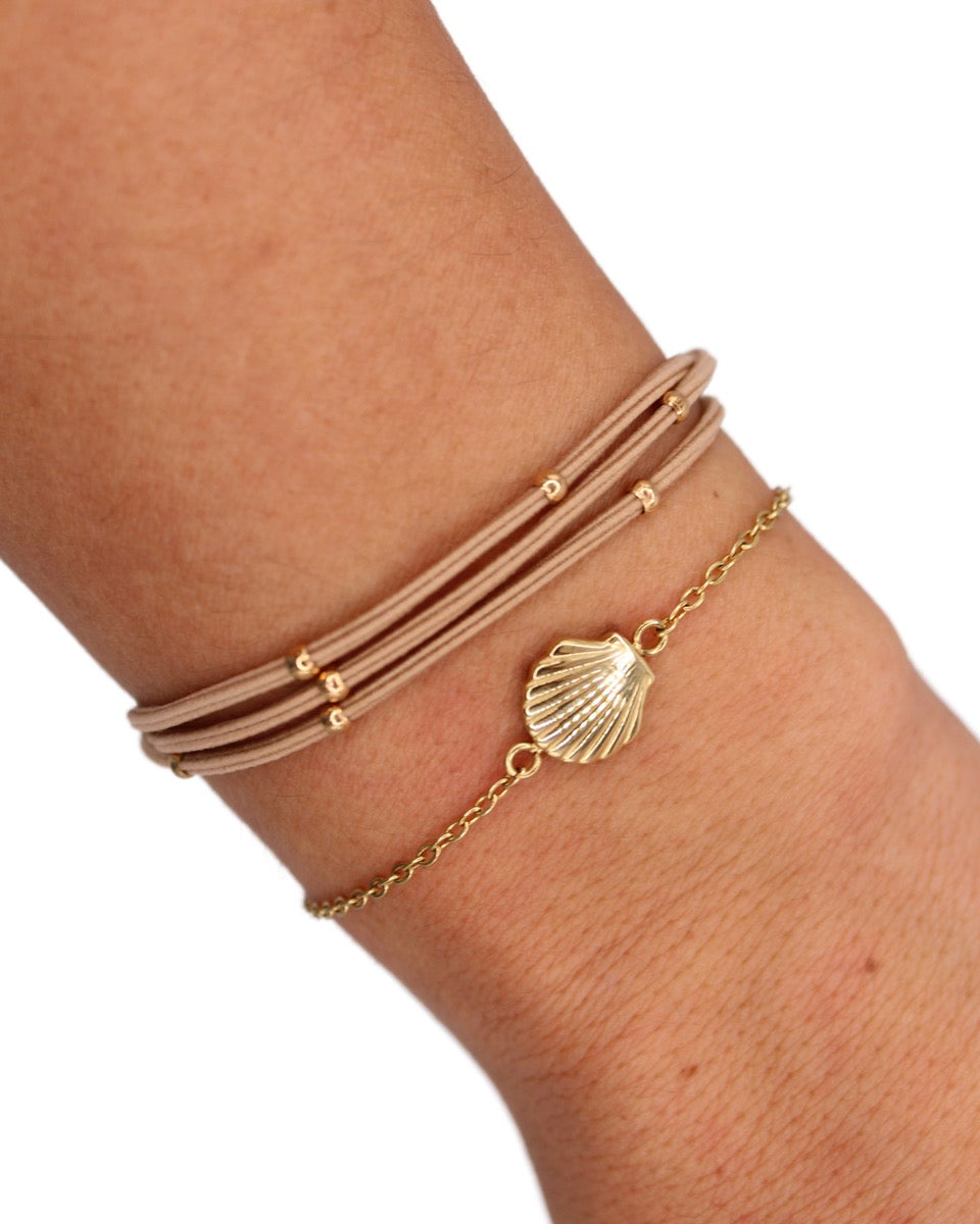 14k Gold Tarnish Proof Sea Shell Bracelet Set