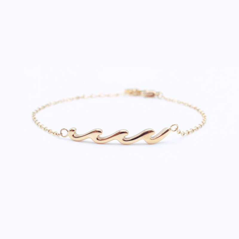 14k Gold Tarnish Proof Wave Bracelet Set