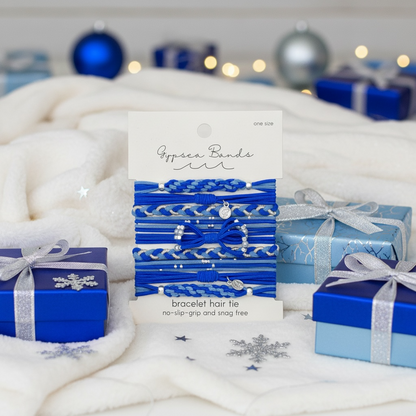 Holiday Blue Hair Tie Bracelets