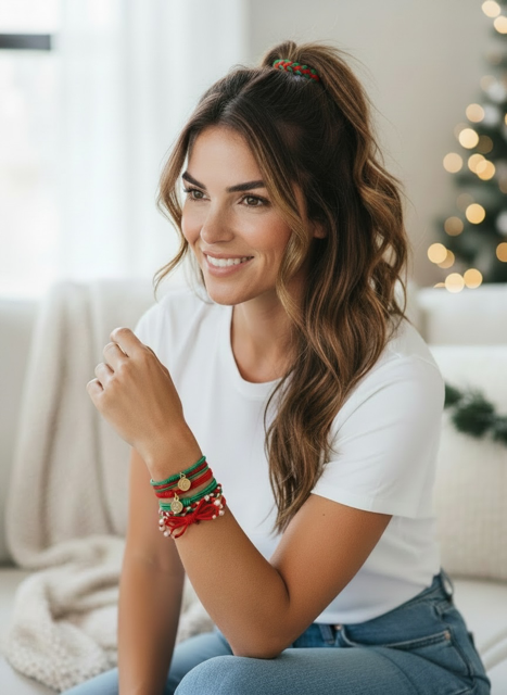 Holiday Red Hair Tie Bracelets